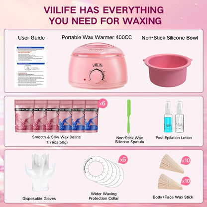 Wax Warmer Kit with 43 Accessories — Pink Wax Beads Hair Removal Set for Women & Men, Wax Pot for Face, Eyebrow, Body, Brazilian & Bikini | Home Salon Waxing Machine