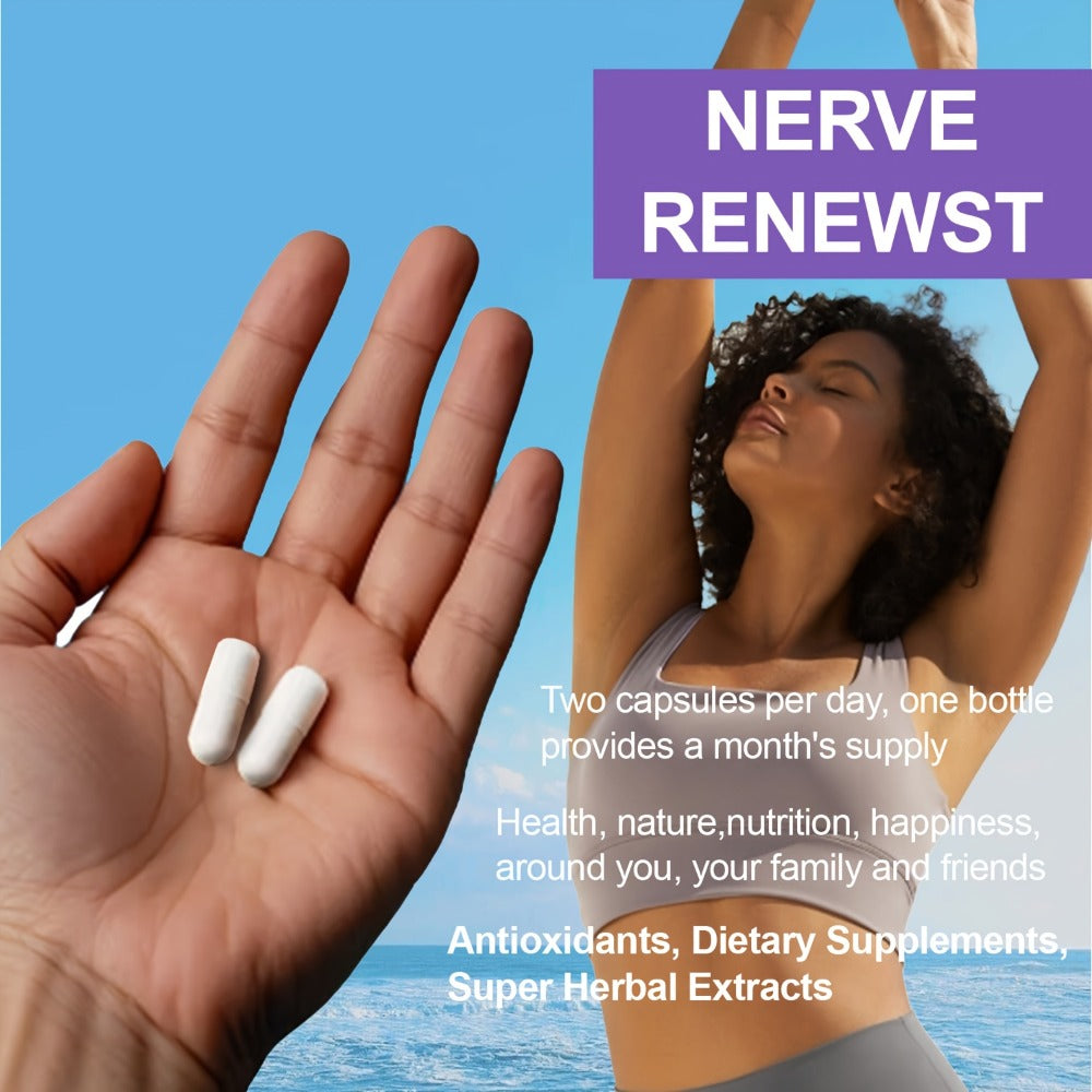 NERVE RENEW CAPSULES. Healthy, Natural. Vitamin B Complex, R-Alpha Lipoic Acid, Sports Health, Neuro Botanical Blend, Antioxidant. Enioy A Healthy Lifestyle And Travel. For Office Workers - 60 Caps