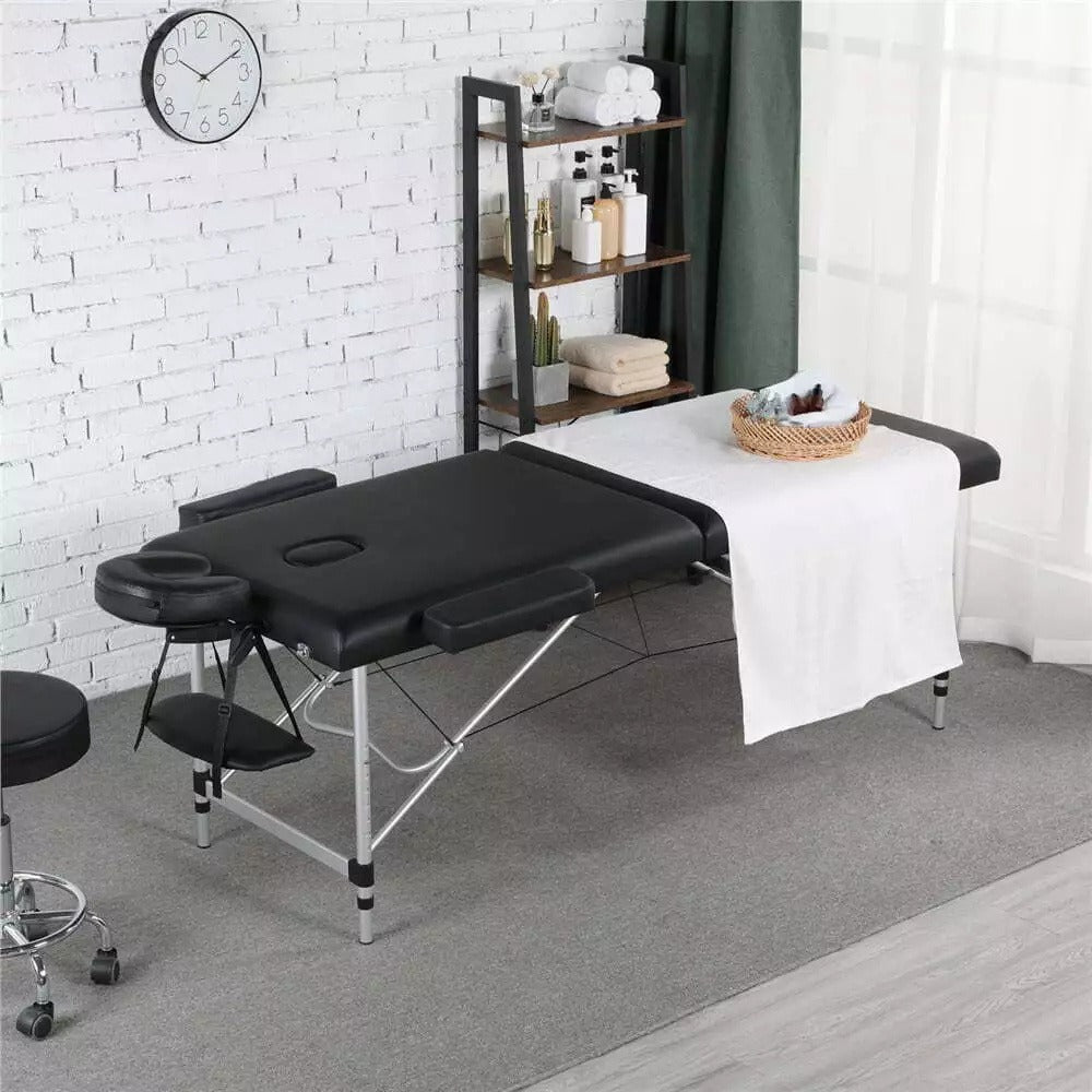 Massage Table Portable Adjustable 24" Wide Black Aluminum 3-Folding Spa Bed, Ideal for Tattoo Chair, Lash Bed, and Esthetician Massage Bed for Professionals Massage Tables Portable
