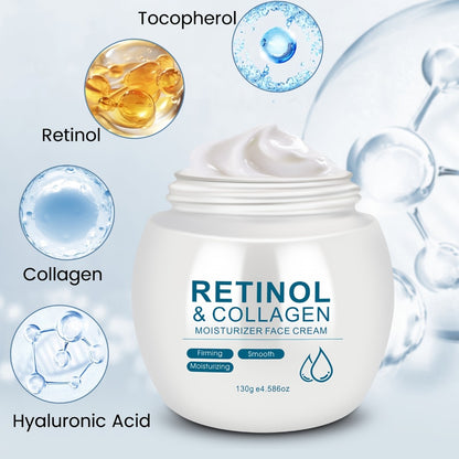 Retinol Face Cream with Collagen - Firming Moisturizing Anti-Aging Facial Cream for All Skin Types - Day and Night Skin Care Cream for Women & Family 130g / Retinol Essence