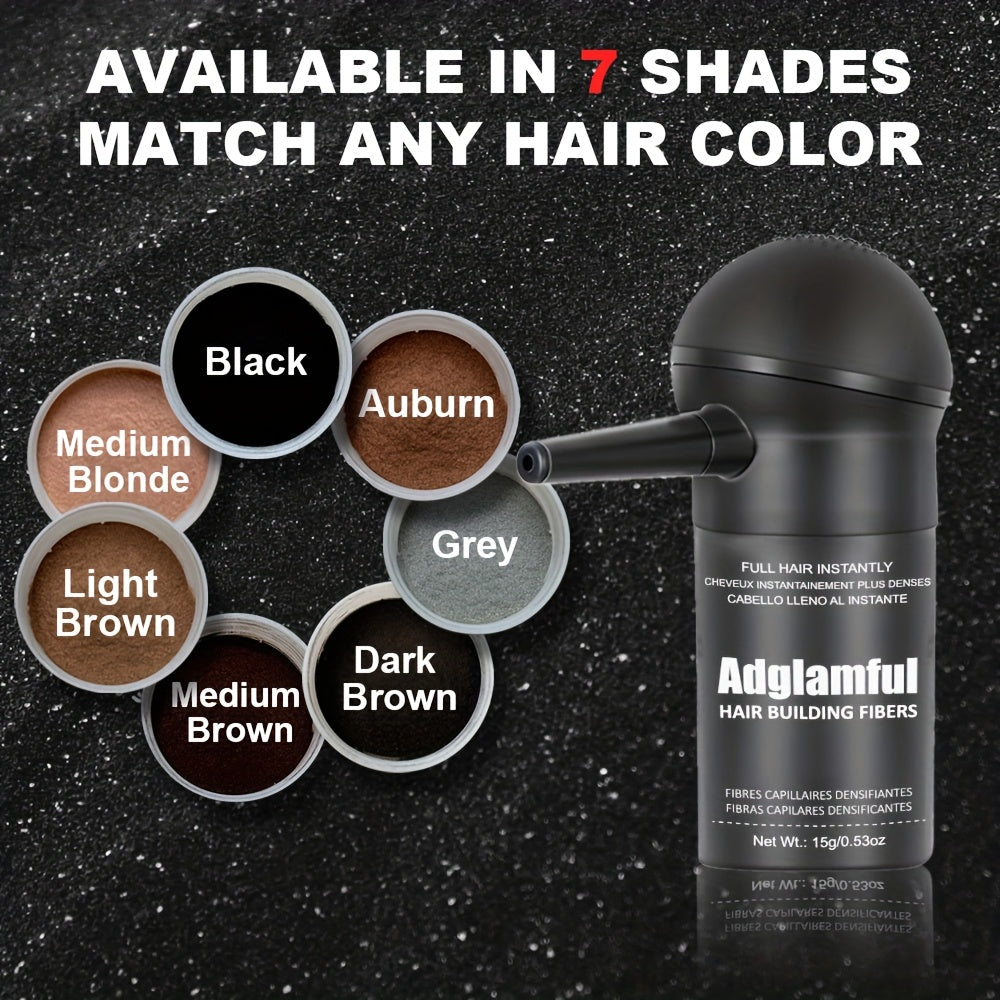 Adglamful 15g Hair Building Fibers, 1pc, 1-second Adsorption, Natural And Invisible, Covers Gray Hair, Suitable for Men And Women with Thinning Hair.