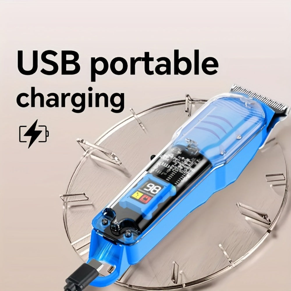 Rechargeable Professional Electric Hair Clipper, Transparent Shell Shaped Hair Trimmer, Portable Haircut Kit for Men Women Salon, with LED Display Screen