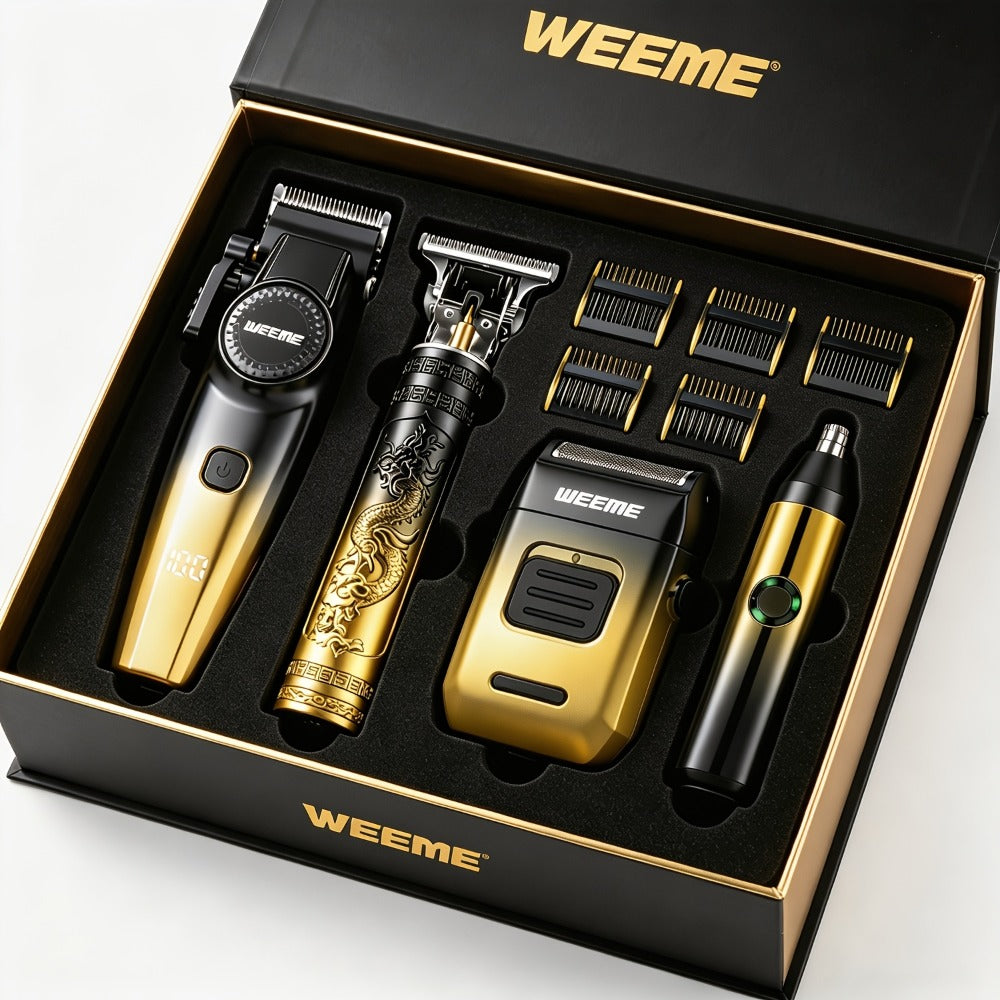 4pcs WEEME Men's Grooming Kit with Electric Shaver, Beard Trimmer & Nose Hair Trimmer - USB-Powered Rechargeable Hair Clipper System, 8 Guide Combs Suitable for Father, Boyfriend, Husband Gift for Holidays, Travel & Use