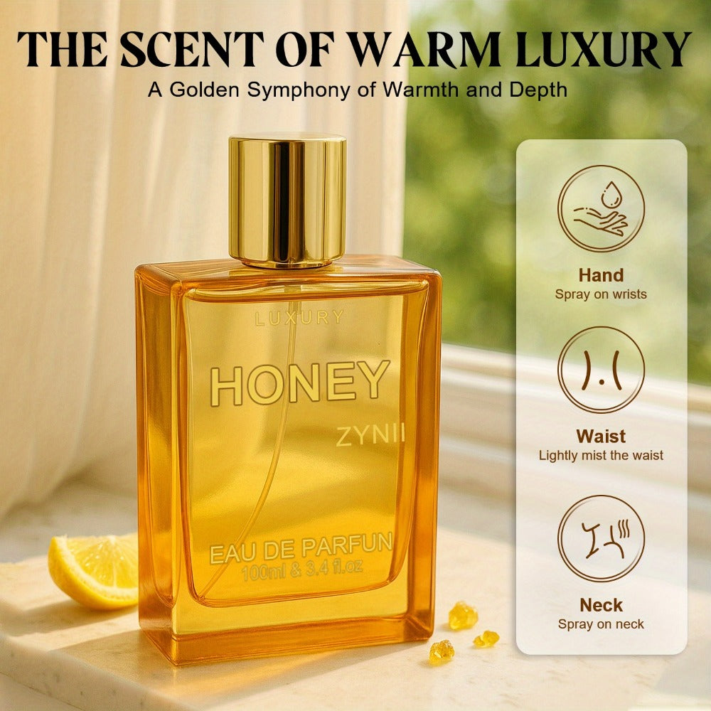Unisex Honey Agarwood Perfume Long-Lasting Arabic Cologne Vanilla Bergamot Patchouli Vegan Ethically Made Luxury Fragrance Gift Amber Nectar Liquid Golden