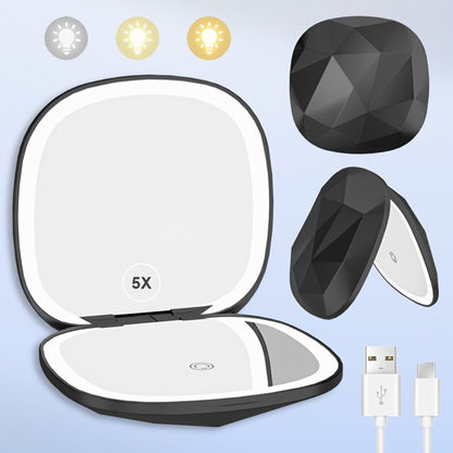 Compact Travel Makeup Mirror with LED Lights 5X Magnifying - Dual Sided 1X 5X Mirror, 3 Color Light Modes, Portable Purse Mirror for Women, Vanity Mirror for Desk Office Travel Gift