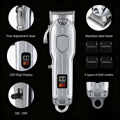 Hair Clipper Set for Men Professional Electric Beard Trimmer Rechargeable 5-Speed LED Display Hair Carving Grooming Kit Father's Day Gift