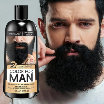 Men's Beard & Hair Dye Shampoo — 2-in-1 Semi-Permanent Color, Natural Ingredients, Covers Gray Fast, Sulfate-Free, Black Brown Chestnut Brown, for Beard & Sideburns