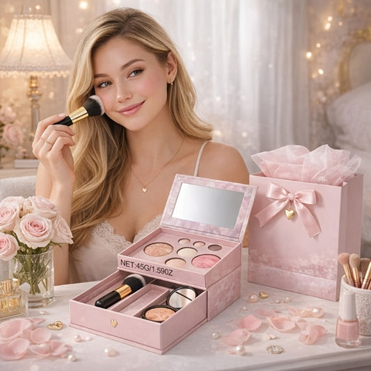 [Gifts For Valentine's Day] Baked Face And Eye 7-Color Baking Makeup Plate 3pcs Set | Including Face Powder, Powder Blusher, 3-Color Eye Shadow And Concealer Brush - Portable Travel Plate, Powder Formula, To Create Flawless Makeup Anytime, Anywhere, Gifts