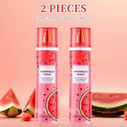Body & Hair Fragrance Mist for Women 2pcs Set L1ong Lasting Fruity Perfume Spray 8 fl oz Pineapple Coconut Peach Strawberry Watermelon Scents Daily Dating Party Gift