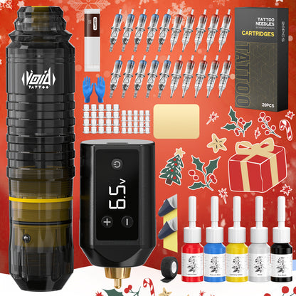 Tattoo Machine Kit VOID Complete Set Rotary Tattoo Pen with 20 Cartridge Needles 5 Tattoo Inks Power Supply Practice Skin Transfer Paper Gloves for Beginners & Artists Gift