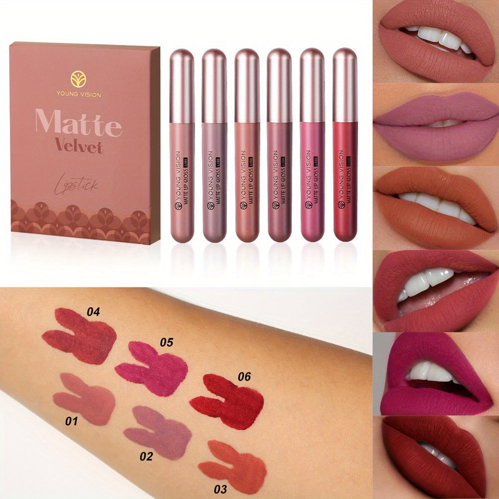 Liquid Lipstick Set 6pcs Matte Nude Long Lasting High Pigment VISION Lip Gloss Bundle Waterproof Smudge Proof Lip Color Kit Gift for Women Girls