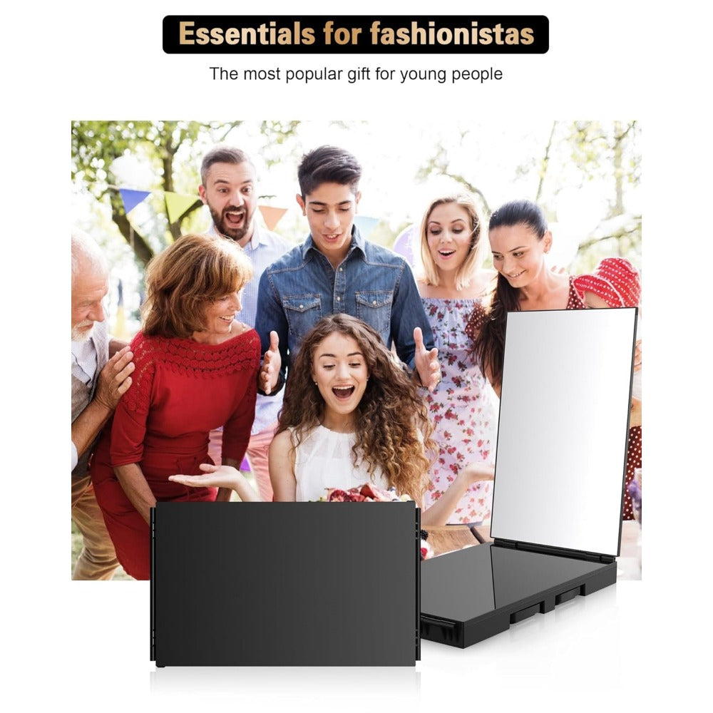 Adjustable LED Light 3-Way Mirror, Hair Cutting Mirror for Shaving Grooming Hair Styling Dyeing Makeup Braiding, USB Rechargeable