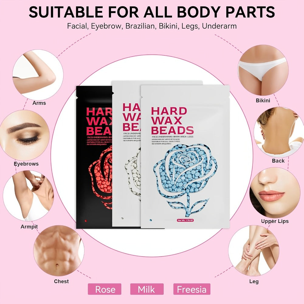 Digital Wax Heater Hair Removal Kit with Intelligent Temperature Control, Includes 6 Packets (3 Colors) Of Wax Beads for Precise Hair Removal - Suitable for Body, Bikini Line, And Face, Salon-grade for Home Use.