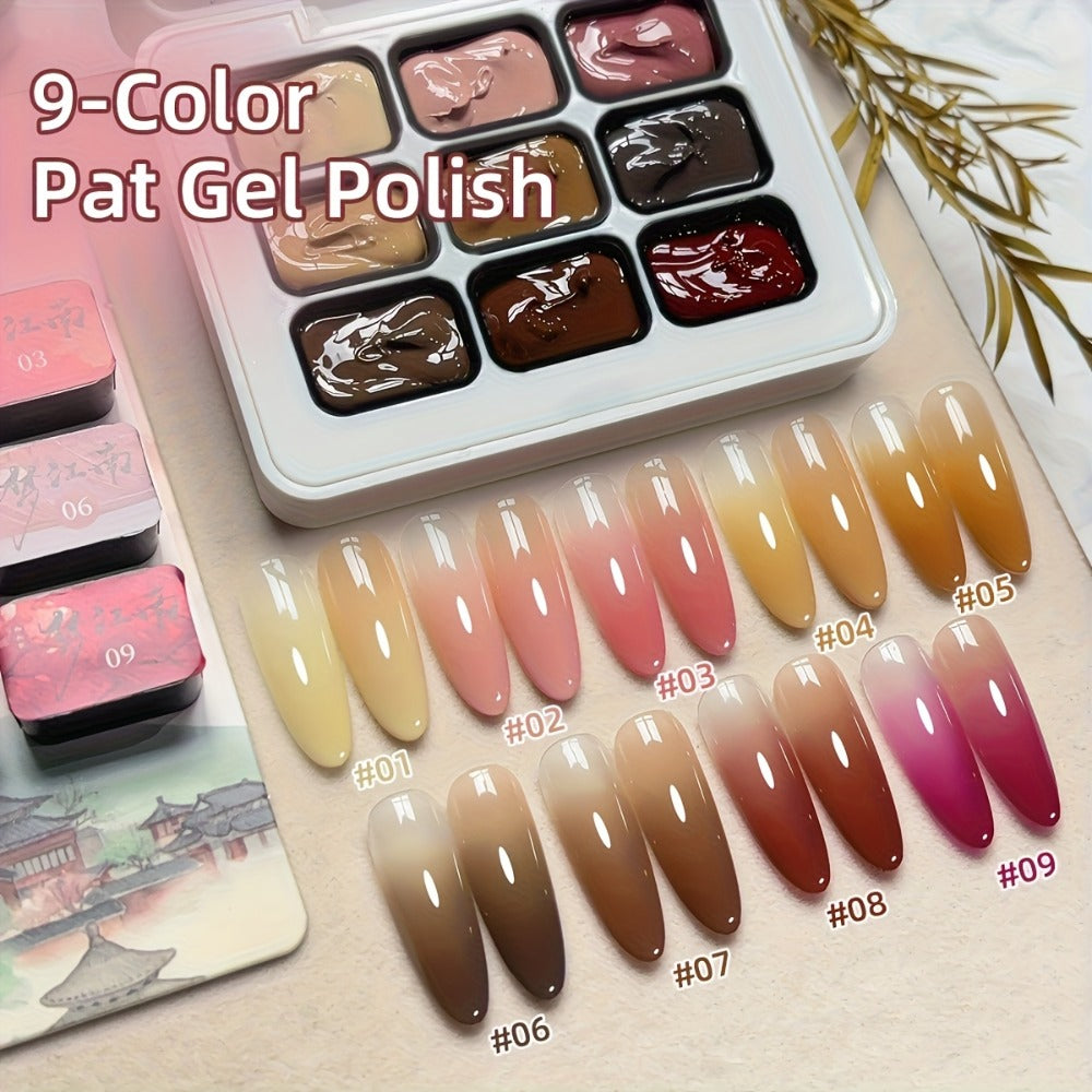 Gel Nail Polish Set 9 Colors - Multicolor Gradient Nail Art Kit, Mini 9-Grid Collection for Ombre & Patting Glue Designs, Long-Lasting UV LED Gel Polish for Salon & Christmas Holiday Nail Art Gifts