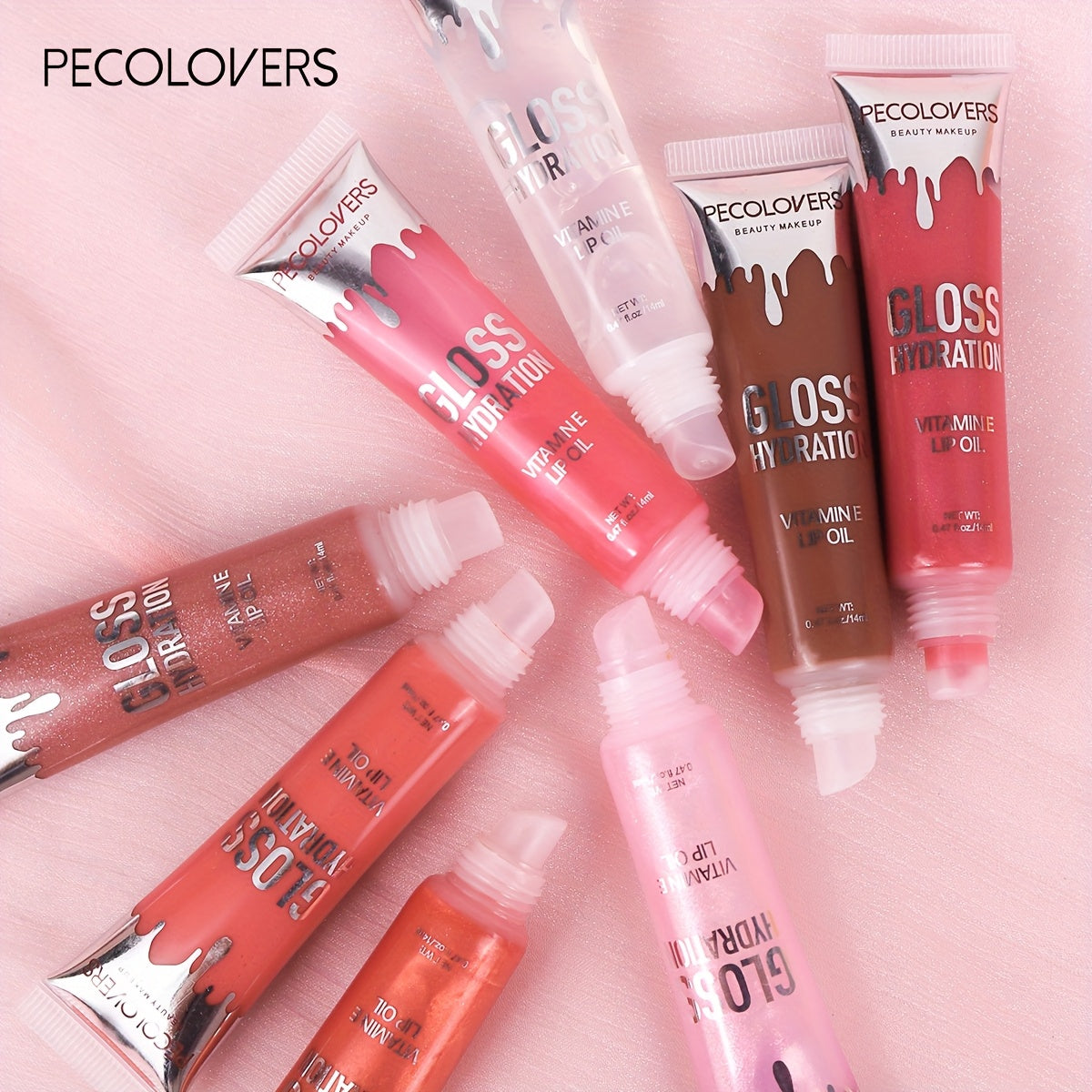 [8 Shiny Lip Glosses] Set of 8 Shiny Moisturizing Lip Glosses with Pearlescent Glitter for Long-Lasting Lip Oil Makeup