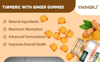 Turmeric Gummies with Black Pepper & Mint — High-Absorption Anti-Inflammatory Supplement | Joint, Immune & Digestive Health Support | Natural Curcumin Formula | 60 Gummies per Bottle