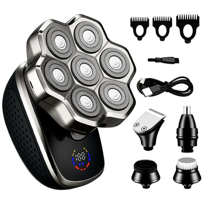 Electric Shaver for Men 5-in-1 Bald Head Shaver Wet Dry Electric Razor with 7D 9D Floating Head Detachable Magnetic Blades Cordless Grooming Kit Gift for Dad
