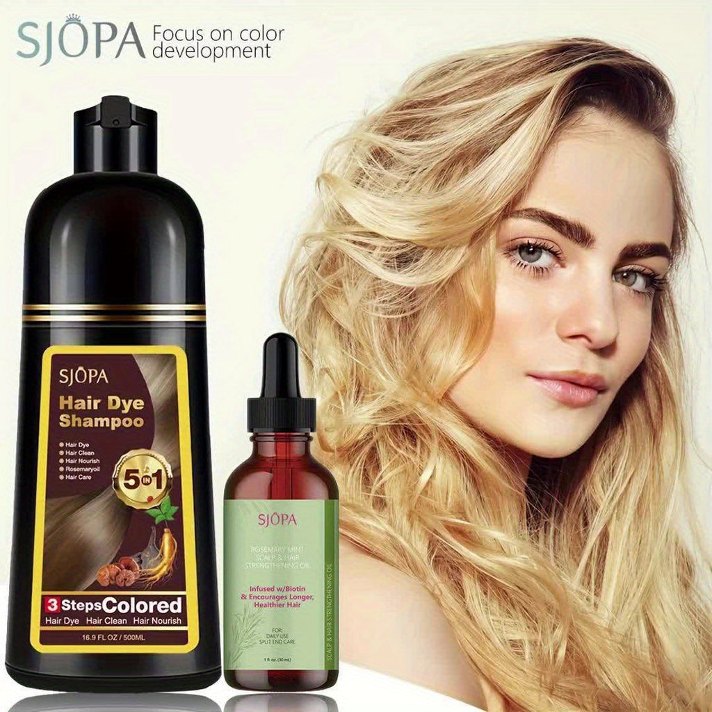 Hair Dyeing Kit, 16.91 Oz Hair Dyeing Shampoo, 3 in 1, 0.03/1.01 Oz Rosemary Hair Care Oil, Gentle on Skin, Natural And Safe Formula, Quick Hair Dyeing Oil, The Perfect Valentine'S Day Gift