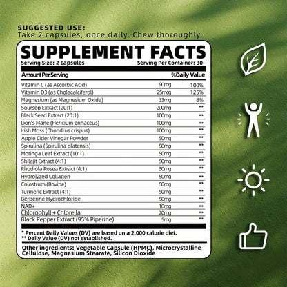 Soursop Graviola Capsules 24-in-1 Formula 60 Count - Lab Tested Digestion Gut Health & Antioxidant Blend - Daily Wellness Supplement for Men & Women