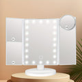 LED Trifold Mirror with Magnifying Mirror, Lighted Cosmetic Mirror Dressing Mirror, Bathroom Adjustable Brightness Mirror, 1X/2X/3X/10X Magnification And Touch Screen Trifold Cosmetic Mirror, Two Power Modes