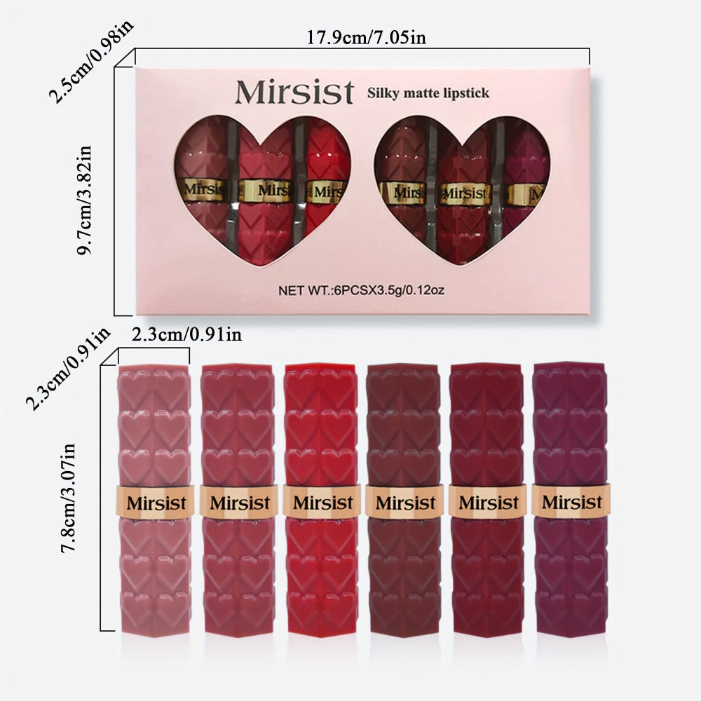 Matte Lipstick Set 6 Colors Waterproof Long Lasting Lip Gloss - Smudge Proof Non-Fading Velvet Lip Color Berry Red Tones for All Skin Types Daily Wear Special Events Holiday Gift