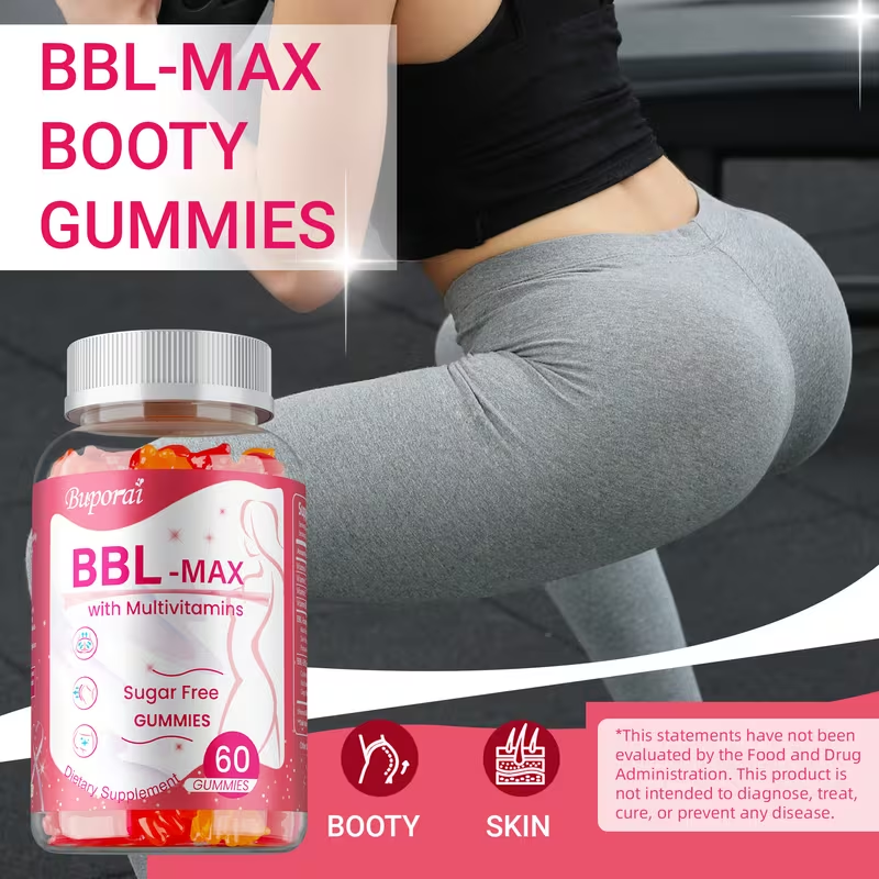 BBL Booty Gummies with Saw Palmetto & Wild Yam — Plant-Based Natural Curves Fuller Hips & Feminine Silhouette Support Supplement for Women | 60 or 120 Gummies