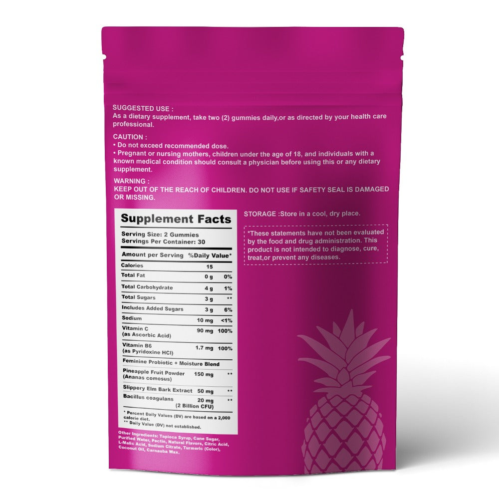 2026 New - Women'S Probiotic Gummies with Slippery Elm for Ph Balance And Freshness, Promoting Healthy Flora, Pineapple Flavor | Vitamins And Supplements | 60 Gummies Per Bag - 30-Day Supply, Available from a Local Warehouse