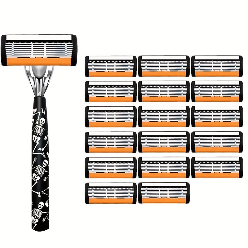 Safety Razor for Men - 7-Layer Stainless Steel Blades, Non-Slip Metal Handle, Classic Double Edge Razor for Beard & Mustache Grooming, Multiple Handle & Blade Pack Options