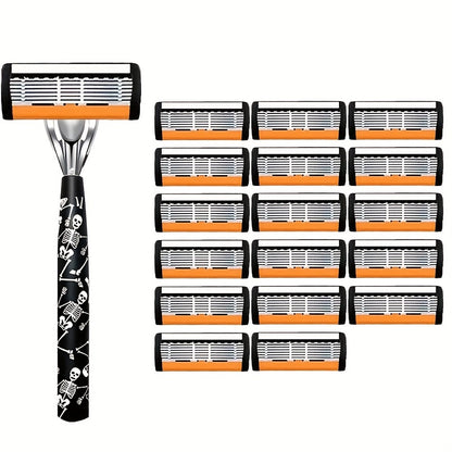 Safety Razor for Men - 7-Layer Stainless Steel Blades, Non-Slip Metal Handle, Classic Double Edge Razor for Beard & Mustache Grooming, Multiple Handle & Blade Pack Options