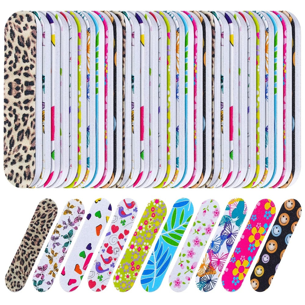 150pcs Disposable  Nail Files Bulk Double Sided Emery  Nail Files Colorful Nail Files for Home Salon Use (Floral Style)