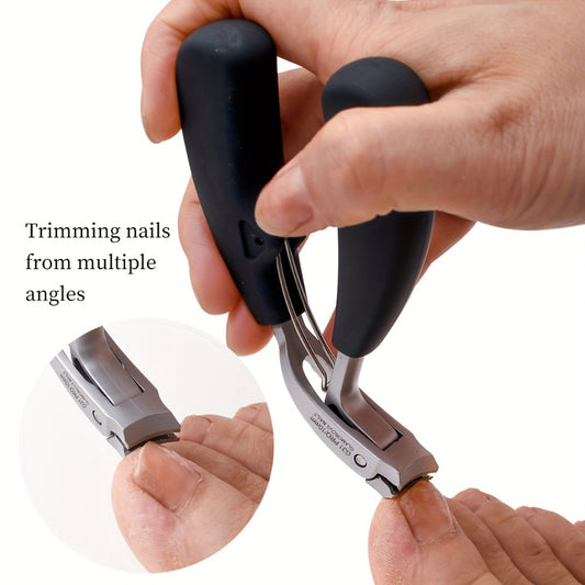 Nail Clippers Set Heavy Duty - Professional Stainless Steel Toenail Clippers for Thick Nails, Elderly & Men, Concave Blade, Splash-Proof, Precision Trimming, 2-Piece Black Handle Nail Scissor Kit