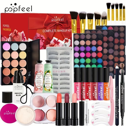 Full Makeup Gift Set — Complete Kit with Eyeshadow Palette Mascara Eyebrow Pencil Highlighter Powder & Brushes | Berry Tones | All Skin Types