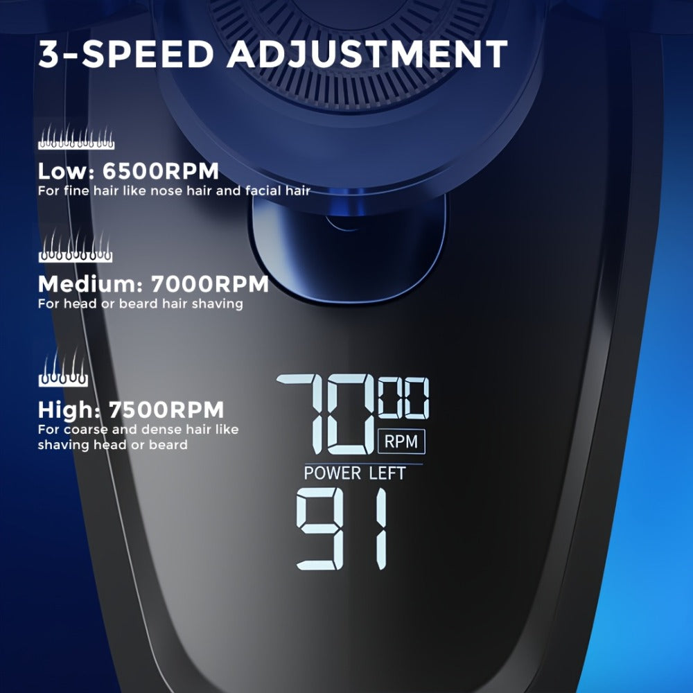 Head Shaver for Bald Men 7D Waterproof Wet Dry Electric Razor 5-in-1 Grooming Kit Type-C Rechargeable 6500-7500RPM Rotary Shaver with Nose Hair Trimmer