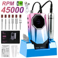 45000RPM Electric Nail File Kit | Portable Nail Drill for Acrylic Nails Gel Polishing Removing, Professional Rechargeable Electric Nail E File Kit for Manicure Salon Home, USB Powered, LCD Display, Brushed Motor, Plastic Material