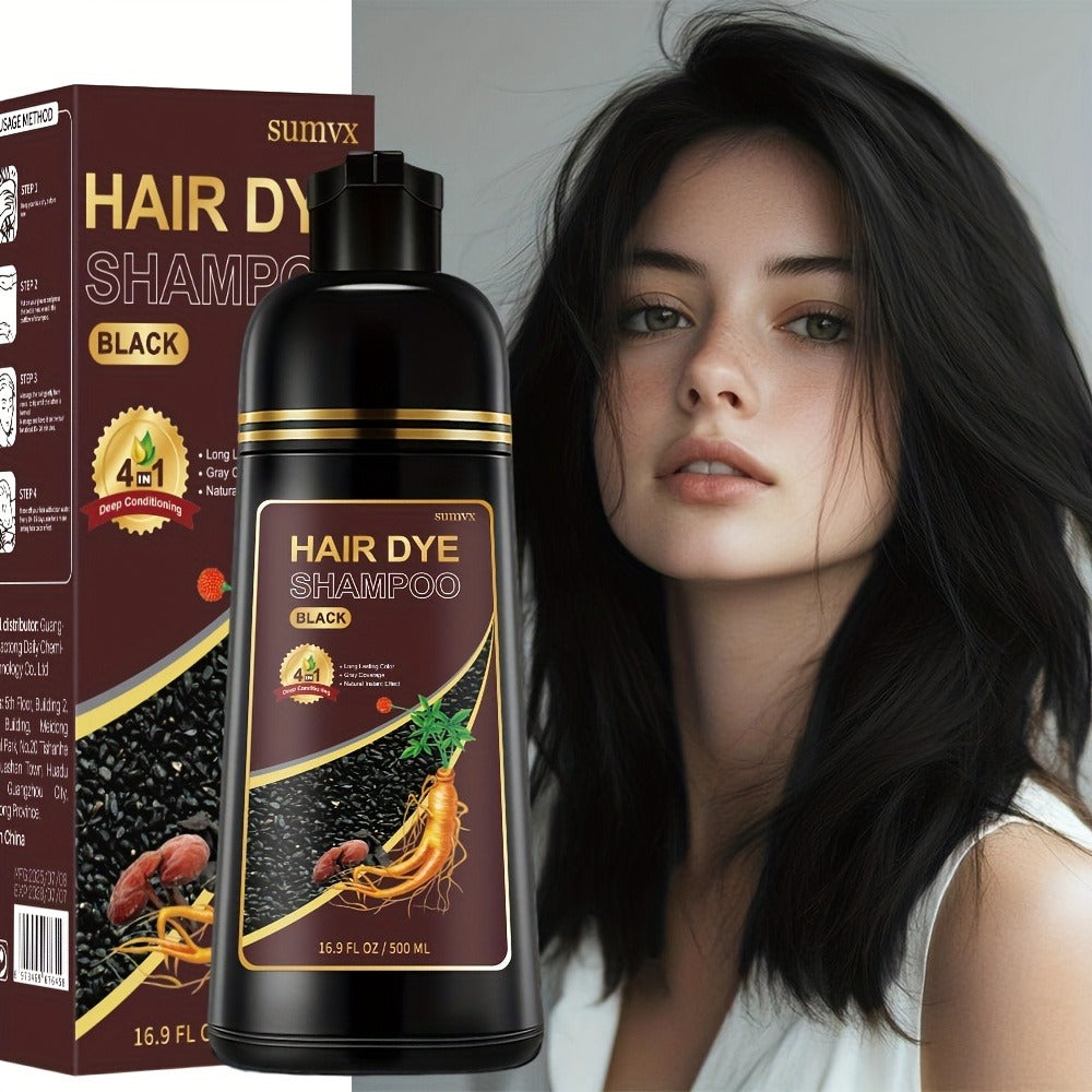 Hair Dye Shampoo 3-in-1 Natural Plant Formula Gray Hair Coverage Long-Lasting Color Deep Moisturizing Gentle Non-Irritating Plant-Based Hair Color Shampoo Brown Chestnut Black for Men Women