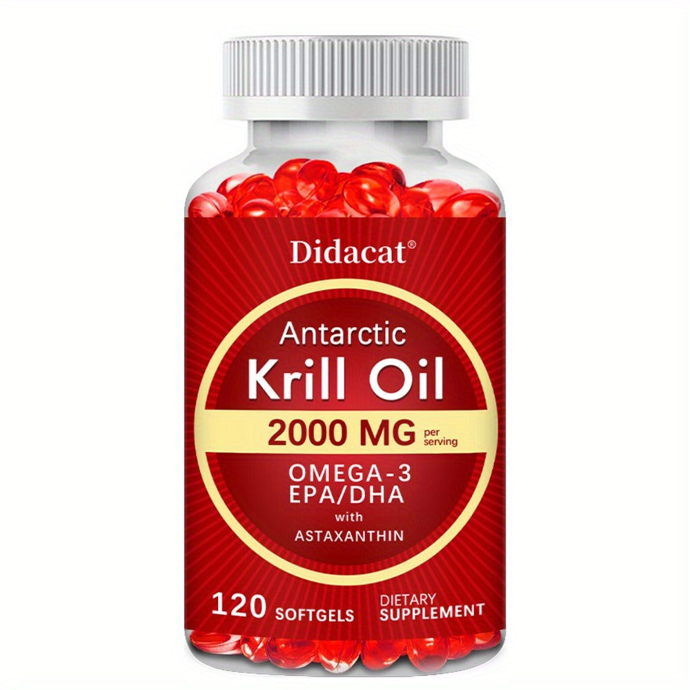Antarctic Krill Oil Supplement, 2000mg/serving - Omega-3, EPA And DHA - Brain Support, 120 Softgels