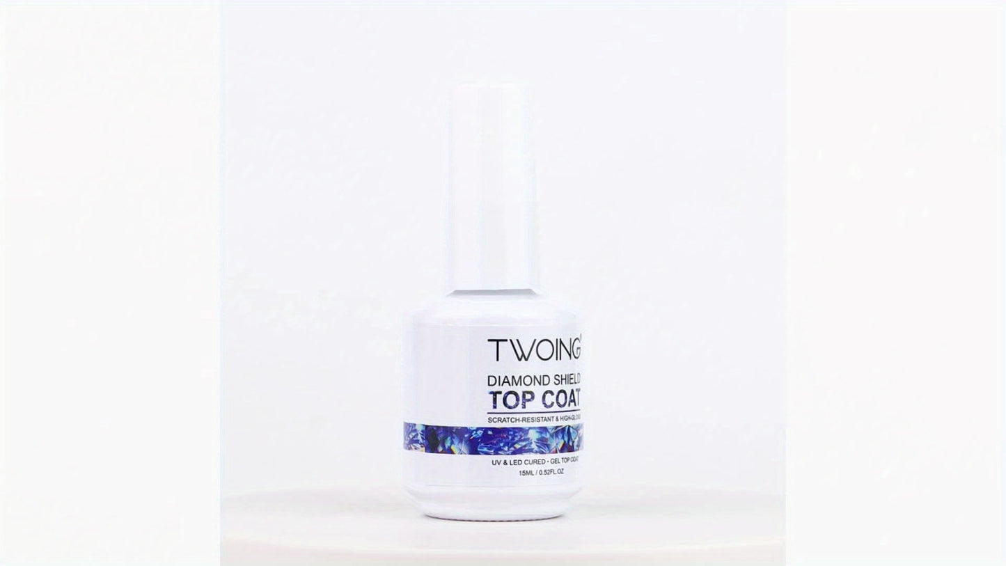 No-Wipe Gel Top Coat 2-Pack Diamond Shine High Gloss — LED Soak-Off Nail Sealer, Long-Lasting Scratch-Resistant Crystal Clear Finish for Salon & Home Manicure, Nail Art Sealer for Glitter & Foils (0.51oz Each)