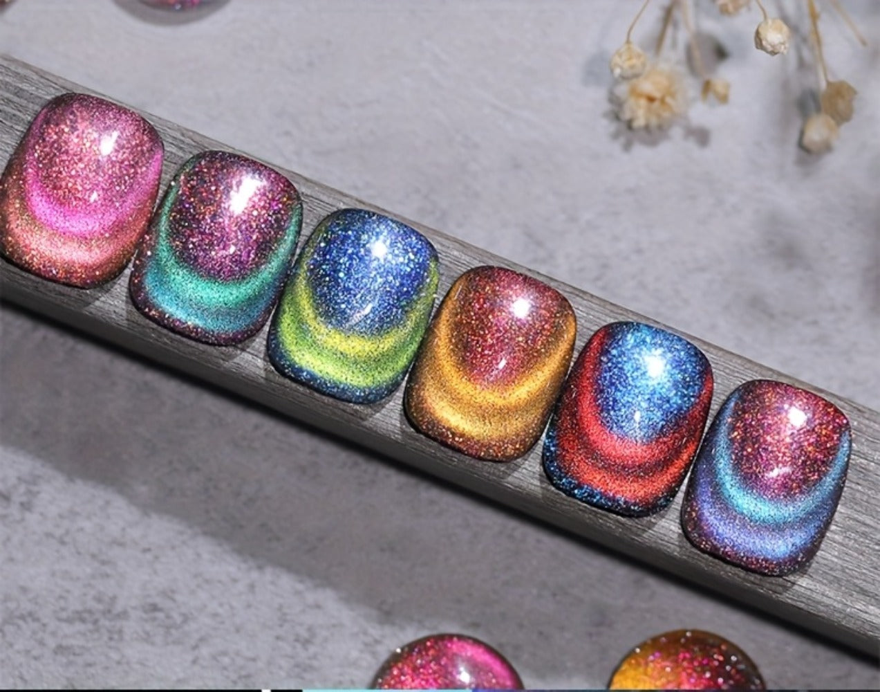 BORN PRETTY 0.34oz 6pcs Double Light Reflective Glass Cat Magnetic Gel Polish for Halloween Party Sparkling Rainbow Color Gel Soak Off