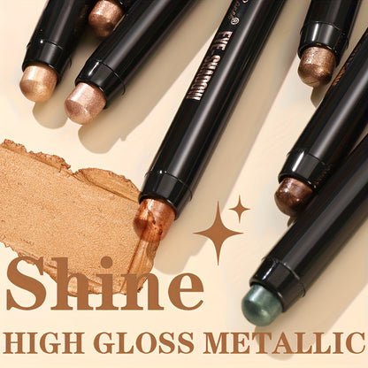 Eyeshadow Stick Set 12 Pcs — Double-Ended Shimmer Eye Shadow Pencil with Brush, Waterproof Long-Lasting Glitter Eye Makeup Kit, Squalane-Infused, Perfect Mother's Day & Stage Makeup Gift