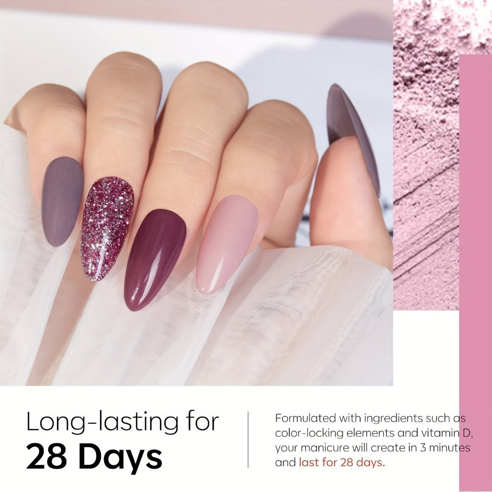 NOCIS Dip Powder Nail Kit Starter, 4 Colors Nude Pinkish Glitters Acrylic Dipping Powder System Liquid Set with Base/Top Coat Activator for French Nail Art Manicure Salon All-in-One Beginner Extension Kit