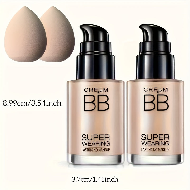 2pcs Set BB Cream Liquid Foundation Complimentary Makeup Egg- Super Wearing, Long-Lasting Flawless Finish, Moisturizing & Isolating, Medium Coverage, Impeccable Cream Women's Cosmetic Set Holiday Gift,, Easter Bonus Gift, Clean Girl