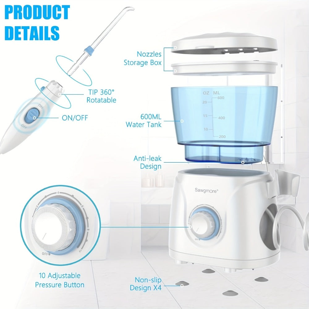 FC166 Water Flosser for Teeth/Braces, 20.29oz Large Capacity, 10 Adjustable Pressure Levels, 8 Family Nozzles, Professional Oral Irrigator for Teeth Cleaning, Electric Household Desktop Water Flosser and Electric Toothbrush, Birthday Gift