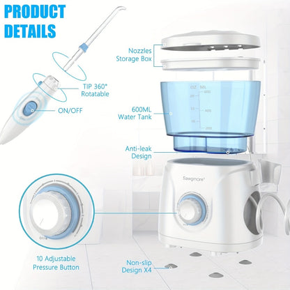 Water Flosser for Teeth and Braces Desktop Oral Irrigator 20oz Large Capacity 10 Adjustable Pressure Levels 8 Nozzles Professional Electric Teeth Cleaner for Family Adults Kids Gum Health Home Use