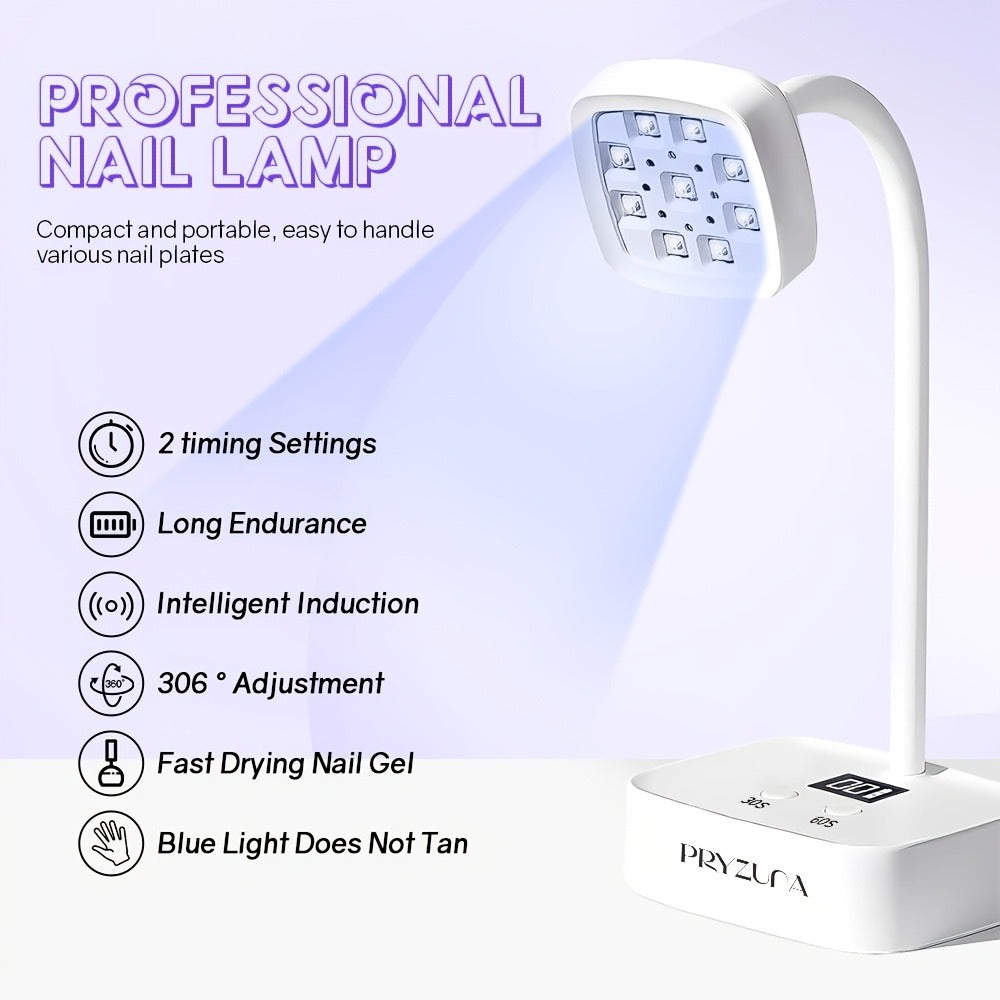 Blue Light Rechargeable Desktop Nail Lamp with Smart Sensor, 360° Adjustable & Portable, Includes 30s/60s Timer, Suitable for All Gel Nails – Salon and Home Use