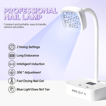 UV LED Nail Lamp Rechargeable Cordless Gel Nail Light Smart Sensor — 360° Gooseneck, LCD Display, 30s/60s Timer, Portable Type-C, Cures All Gel Nails, Salon & Home Use, White