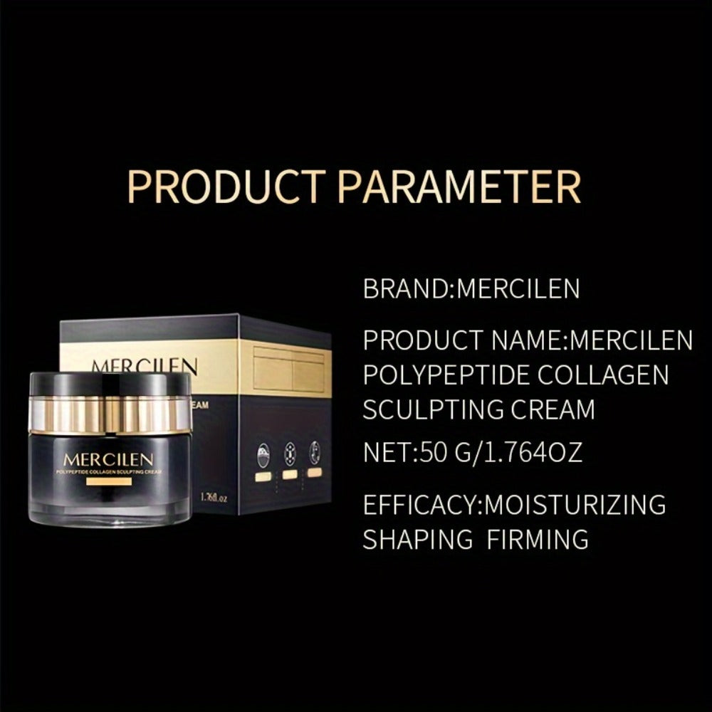 Mercilen Collagen Sculpting Cream - Hydrating & Firming Light Beige Care with Hyaluronic Acid, Plant-Based Squalane & Glycerin, Alcohol-Free for Normal to Sensitive Light Beige, Unisex Skincare, Sleek Black Packaging, Elegant Design