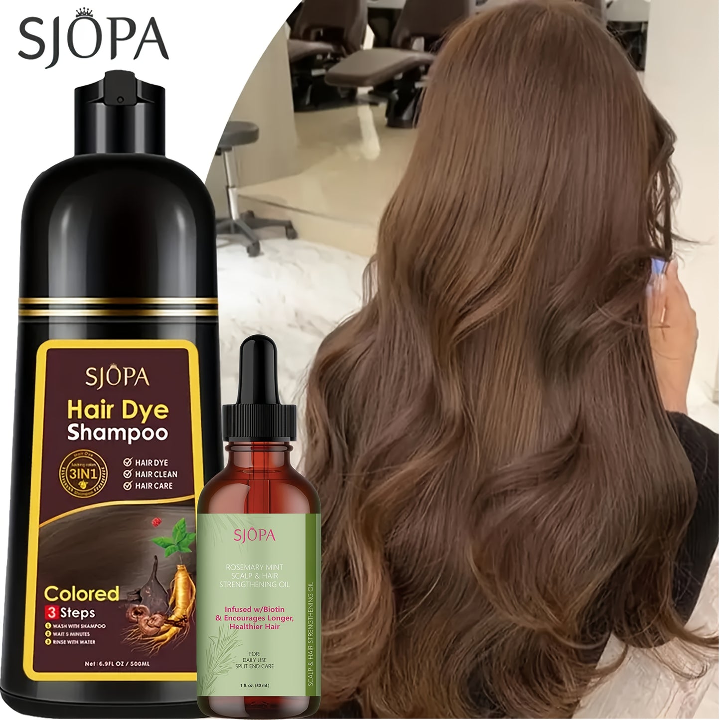 Hair Dye Shampoo Instant Color & Conditioning in One — Natural Formula, No Irritating Odor, Safe for Men & Women, 7 Colors Available, 16.9 oz / 500ml