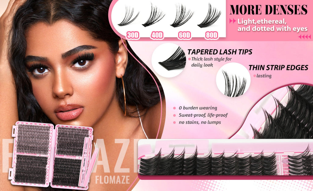 Lash Clusters Kit Wispy Volume Eyelash Extensions Mega Volume Cluster Lashes Mixed Length 800pcs-30D40D60D80D Volume Styles Kit With Bond Seal & Applicator Romantic For Prom Glam Lashes Party Lashes For Long Lasting Prom Look