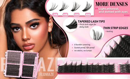 Lash Clusters Kit 800pcs Wispy Volume Eyelash Extensions 30D 40D 60D 80D Mixed Length with Bond Seal Applicator DIY False Lashes for Prom Party Glam Natural Look