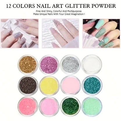 Acrylic Nail Kit 23-in-1 Professional Complete Set with 12 Glitter Colors White & Pink Powder - DIY Nail Extensions for Beginners & Pros No Glue No Liquid Manicure System for Women